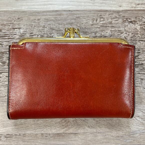 Vintage Brown Cowhide Leather Wallet with Coin Pouch Gold Clasp Grannycore Style - Picture 7 of 9
